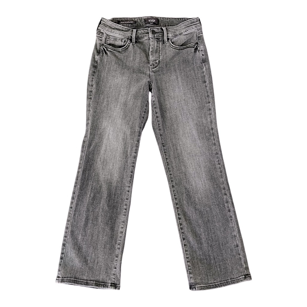 NYDJ Marilyn Straight Lift Tuck Sure Stretch Mid Rise Gray Ankle Jeans Womens 4